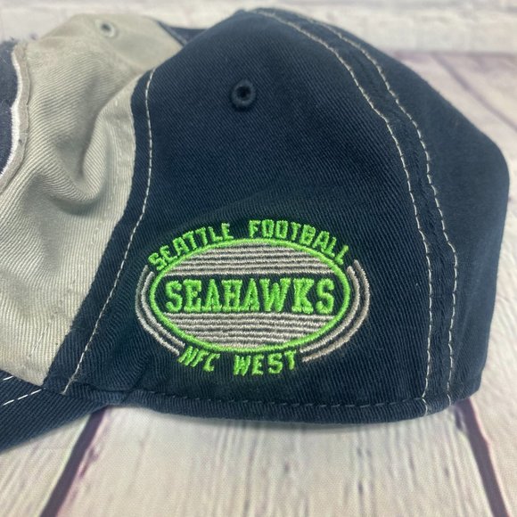 Seattle Seahawks Hat Cap Strap Back Gray Navy Blue Sports NFL Embroidered OTS - Picture 7 of 12